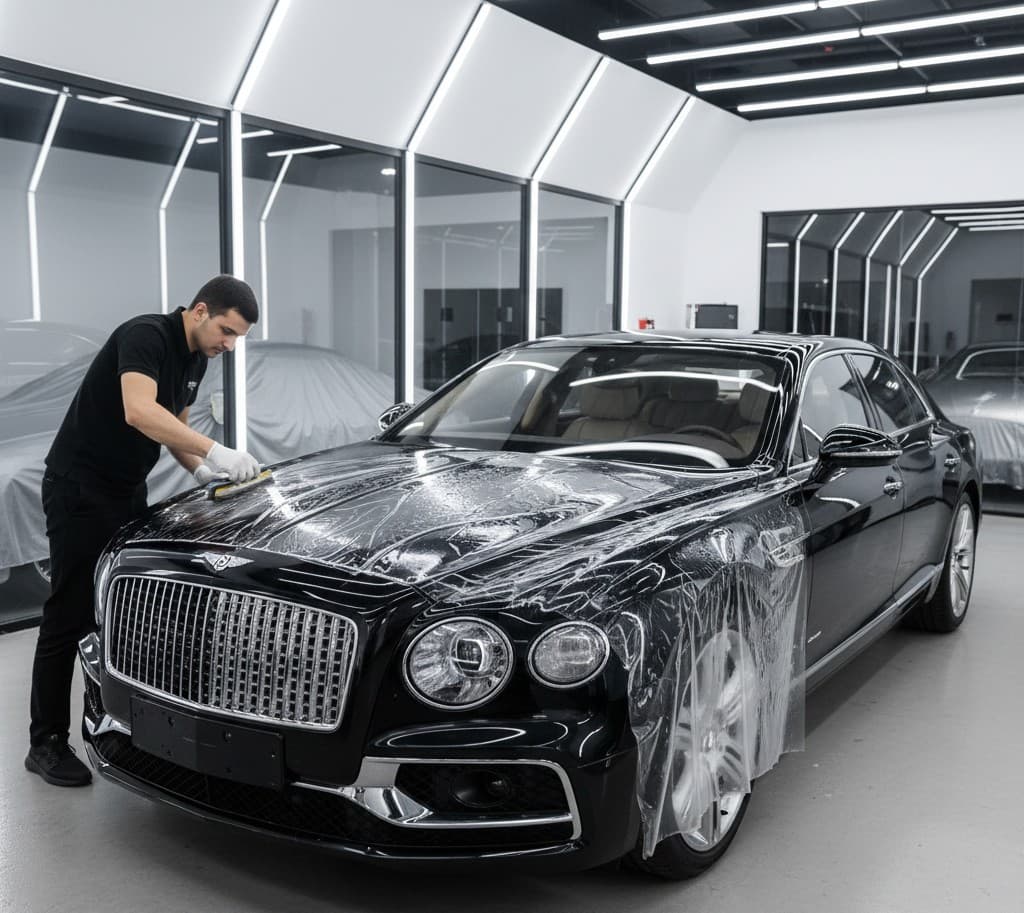 Luxury car with paint protection film
